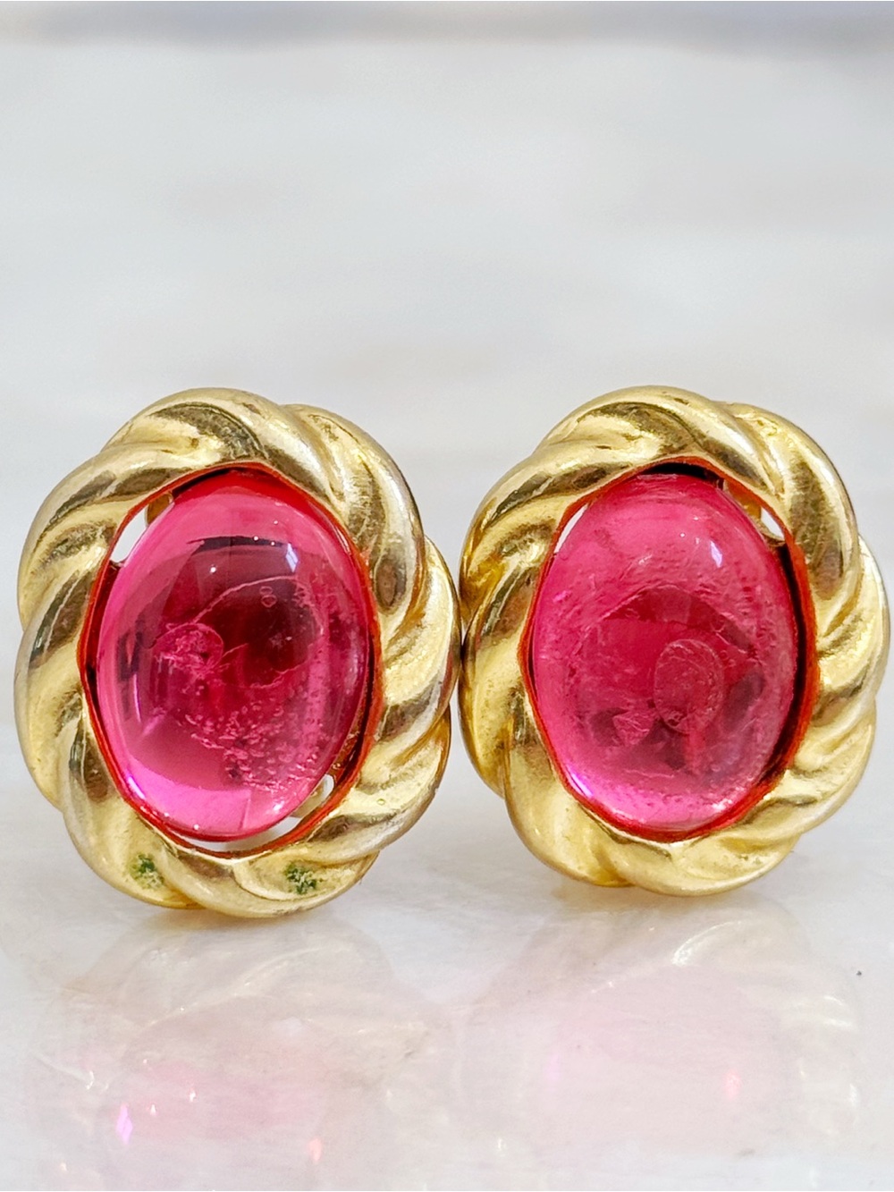 Vtg Park Lane Gold Tone Faux Oval Stone Clip Earrings 7 interchangeable